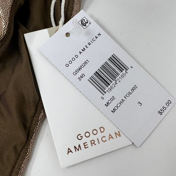 NEW! Good American Bikini Bottom Foil Ruched Mocha - 3 - Picture 4 of 6